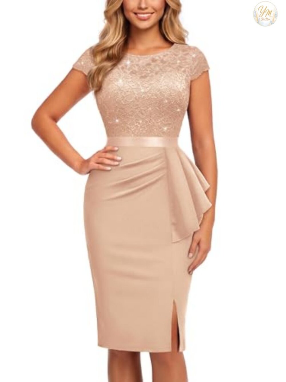 Elegant Cap Sleeve Sequin Lace Cocktail Dress